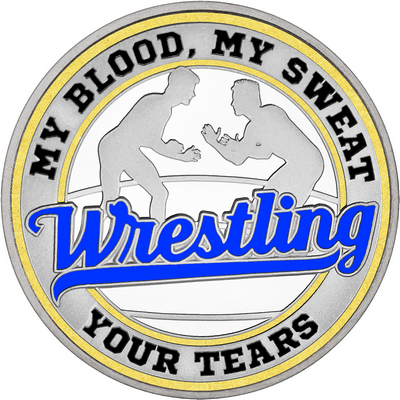 Royal Blue "Wrestling" with Gold Outer Circular Borders